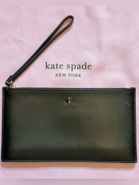 kate spade Black Leather Logo Wristlet Clutch